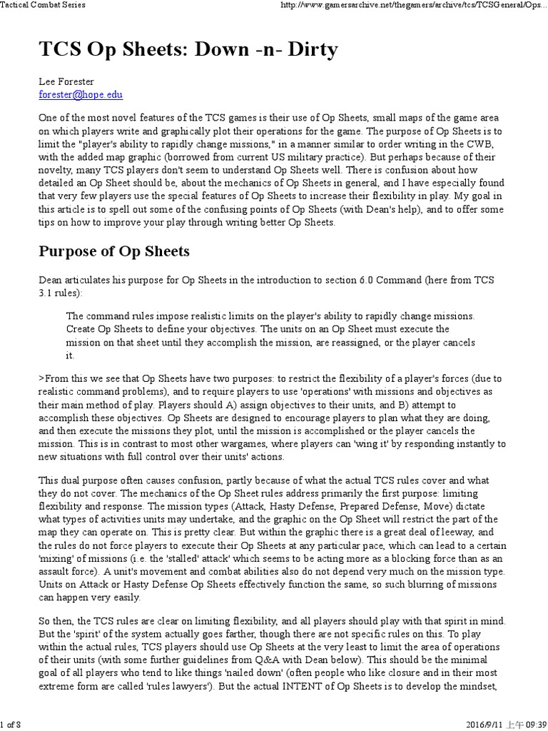 Understanding TCS Op Sheets | PDF | Flanking Maneuver | Maneuver Warfare