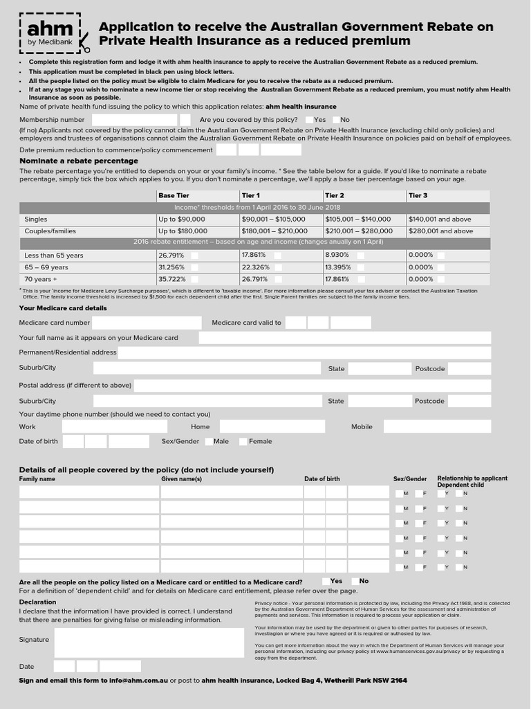 Australian Government Rebate On Private Health Insurance Form 