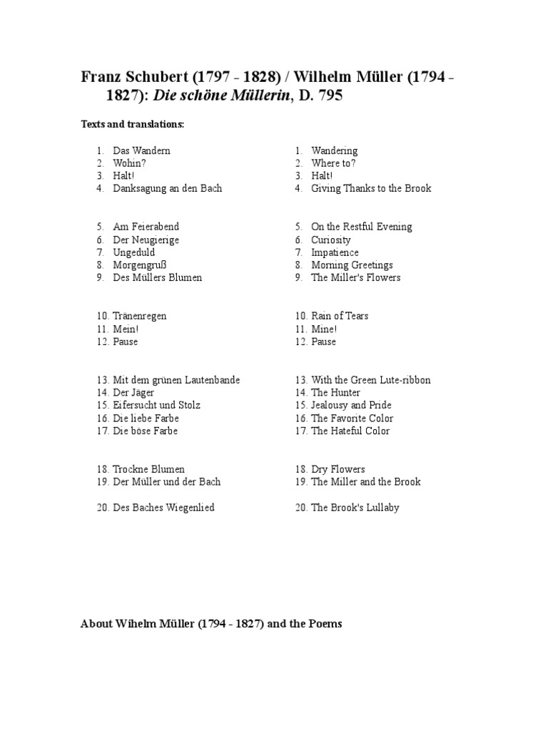 Franz Schubert (1797 - 1828) Wilhelm Müller (1794 - 1827) Die Schöne