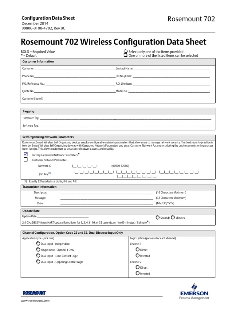 Rosemount 702 Wireless Configuration Data Sheet | PDF | Wireless ...