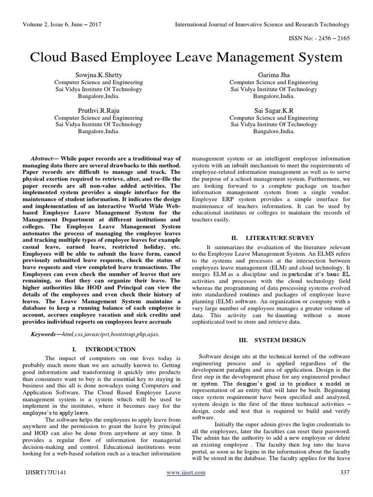 Cloud Based Employee Leave Management System Pdf Databases Cloud