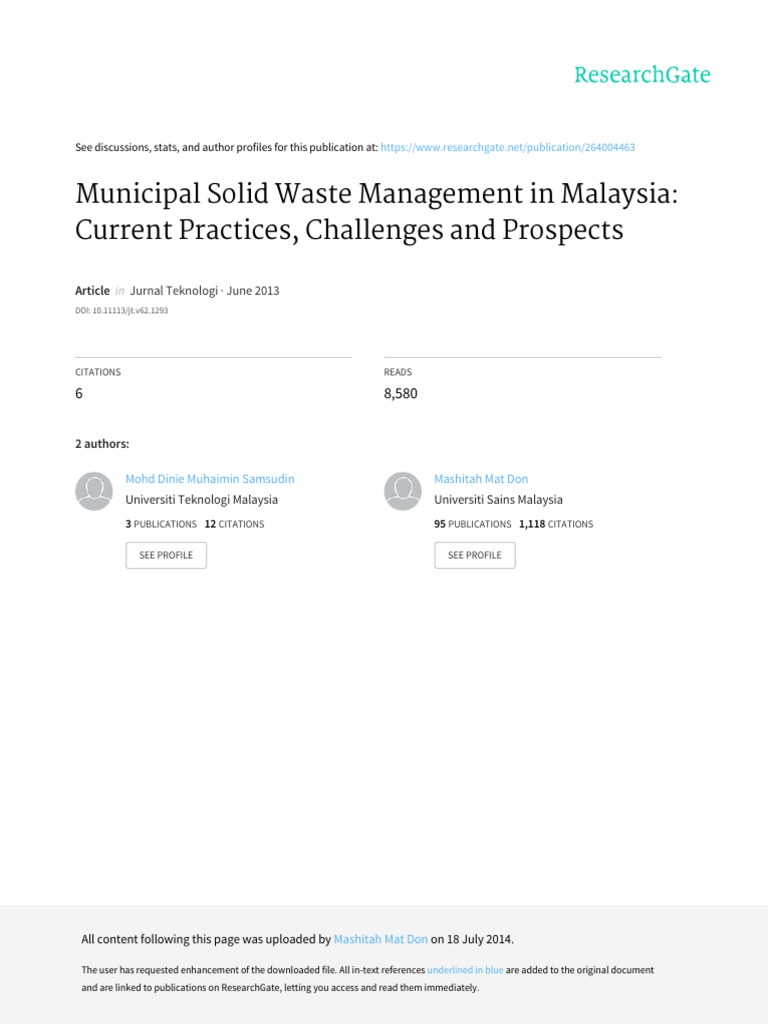 Municipal Solid Waste Management in Malaysia - Current Practices ...