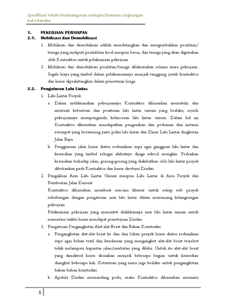 Spesifikasi Teknis Sloof  Spesifikasi  Teknis  DRAINASE docx