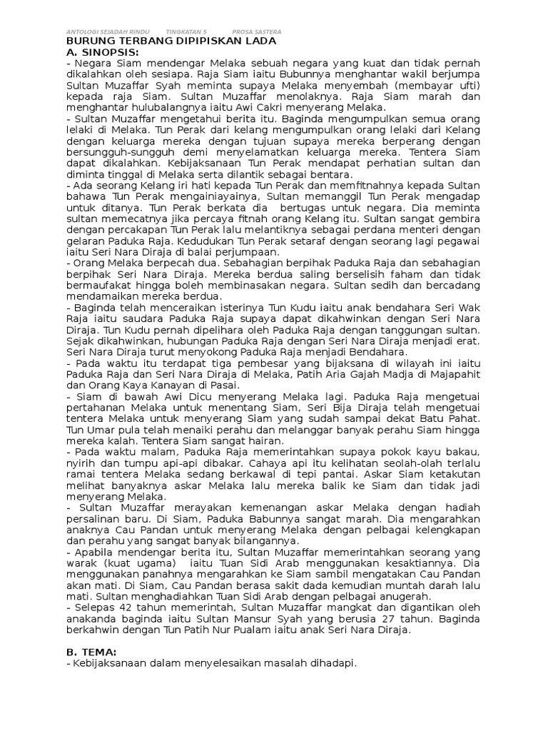 Nota Dan Latihan Prosa Burung Terbang Dipipiskan Lada Pdf