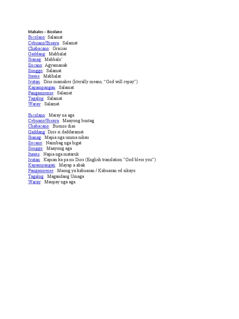 Wikang Filipino Good Morning And Thank You Pdf