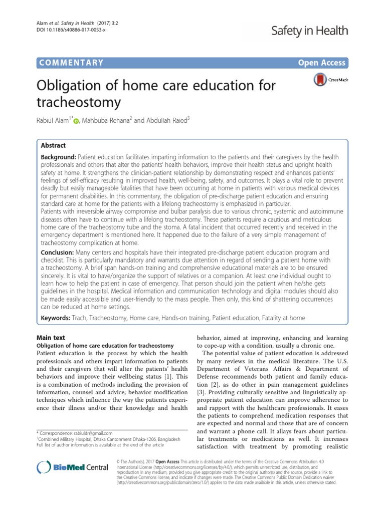 Obligation of Home Care Education For Tracheostomy PDF Home Care
