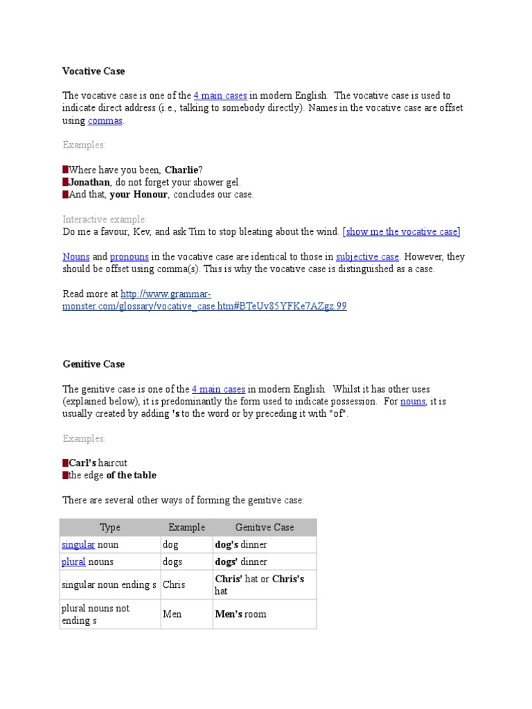 Cases PDF Object (Grammar) Verb
