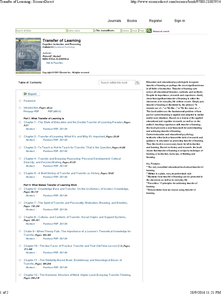 Transfer of Learning - ScienceDirect | PDF | Educational Psychology ...