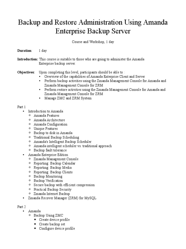 Amanda Backup Administration Workshop | PDF | Backup | Server (Computing)