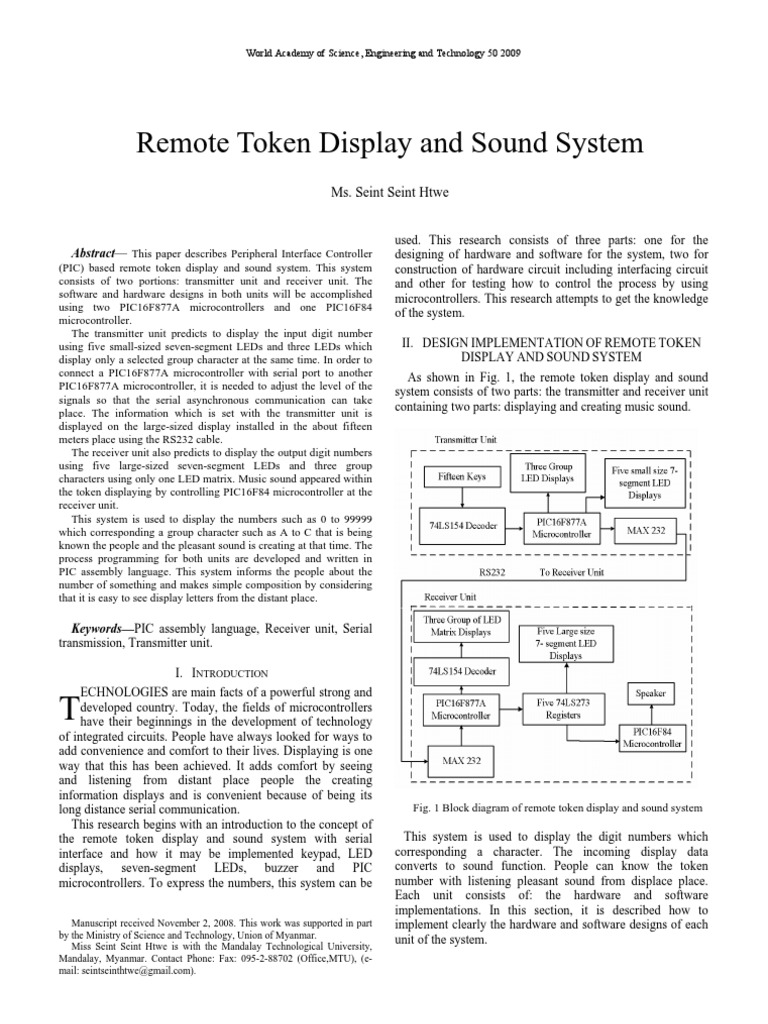 Remote Token Display and Sound System: Abstract | PDF