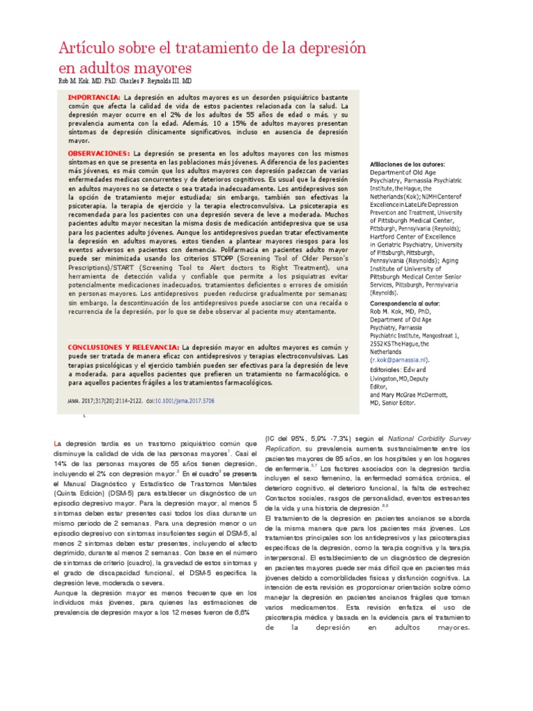 Tratamiento de La Depresión en Adultos Mayores | PDF | Trastorno ...