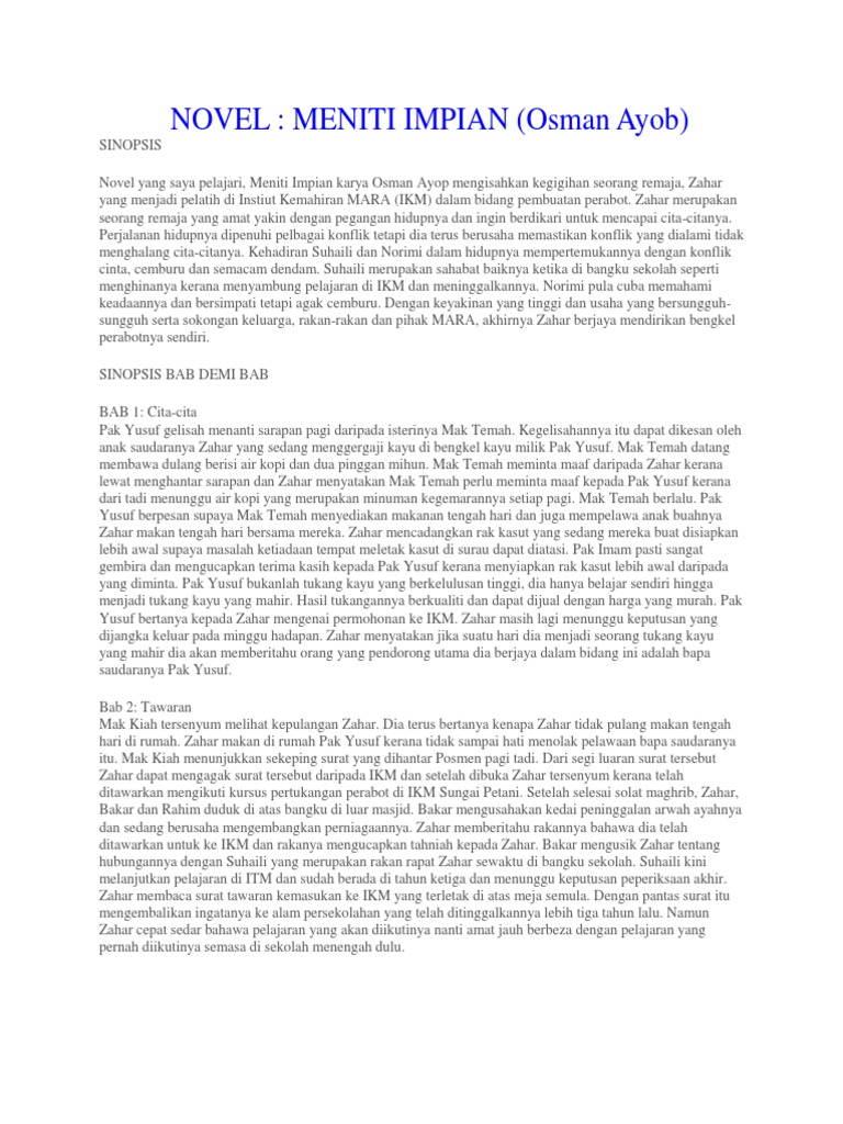 Sinopsis Novel Meniti Impian Osman Ayob | PDF
