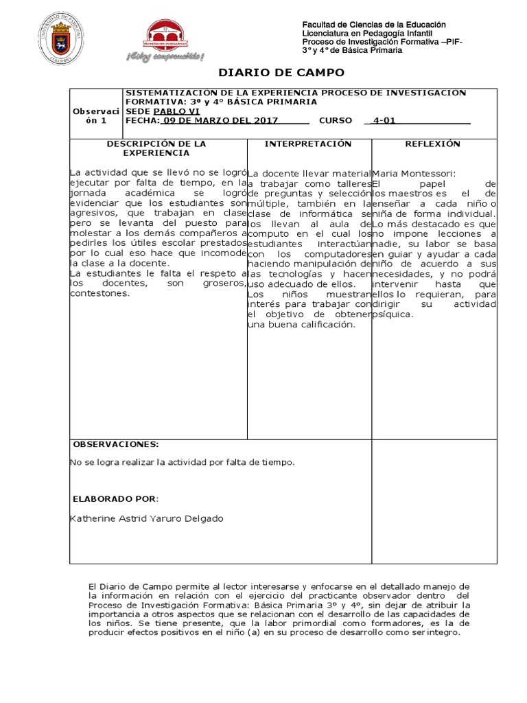 Diario de Campo 3y4 Educación primaria Aprendizaje