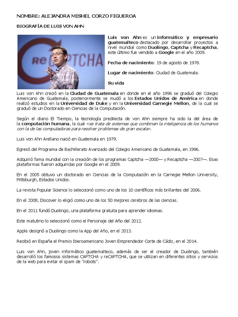 Biografía de Luis von Ahn | PDF | Informática | Informática y ...