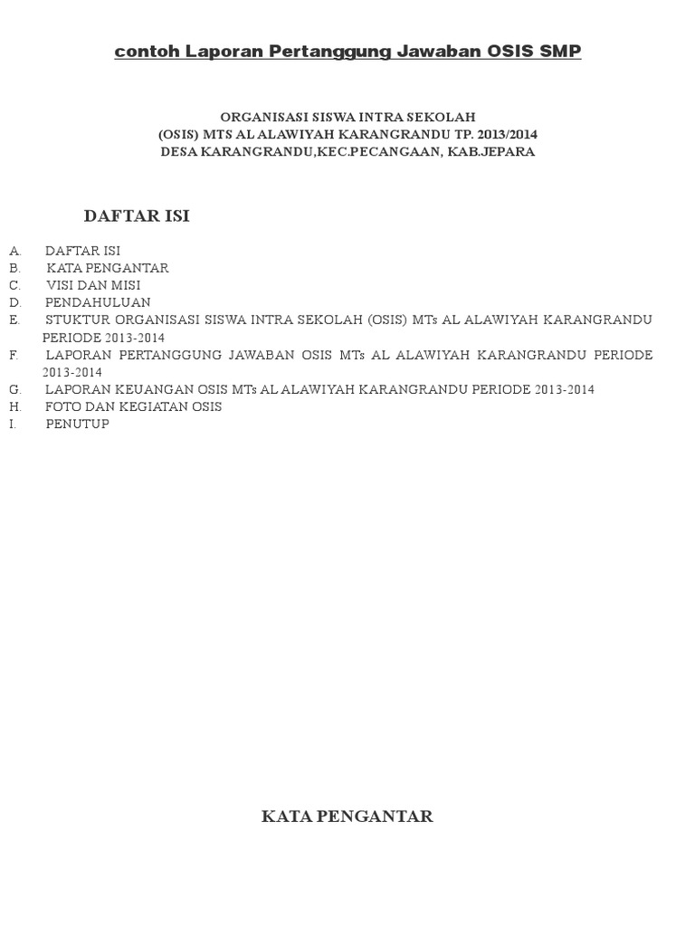 Contoh Laporan Pertanggung Jawaban Osis Smp
