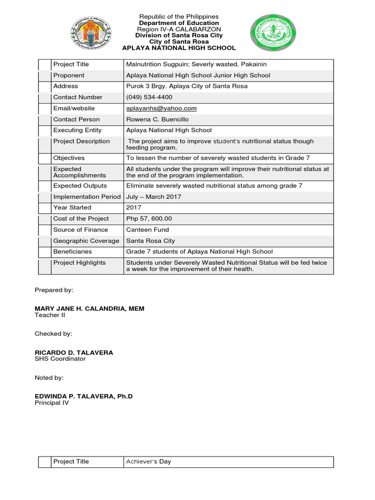 Malnutrition Feeding Program Proposal | PDF | Further Education | Schools