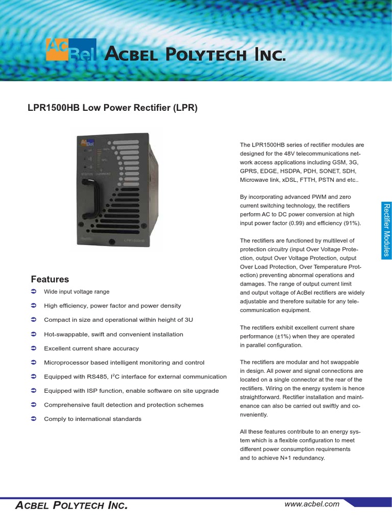 Rectifier Module for Telecom Applications | PDF | Rectifier | Electric ...