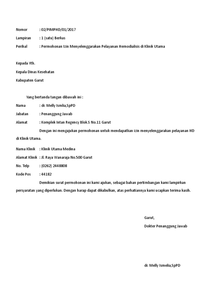 Surat Permohonan Mendirikan Hemodialisis Pdf