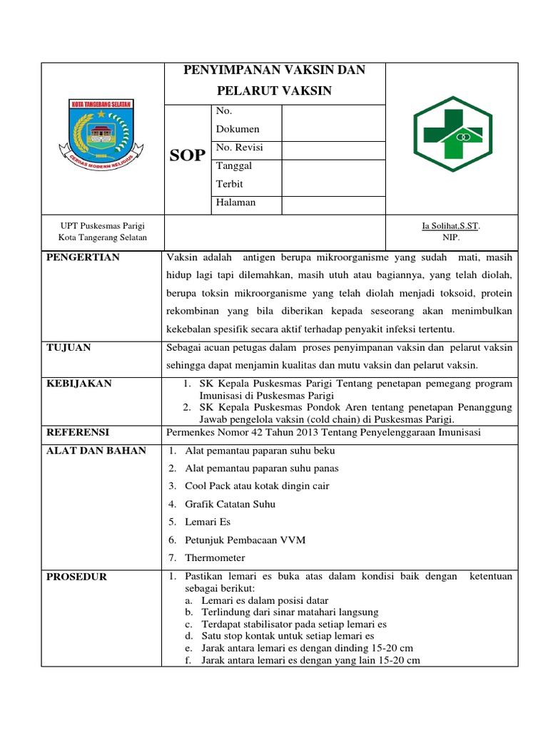 SOP Penyimpanan Vaksin dan Pelarut docx SOP Penyimpanan Vaksin dan Pelarut docx
