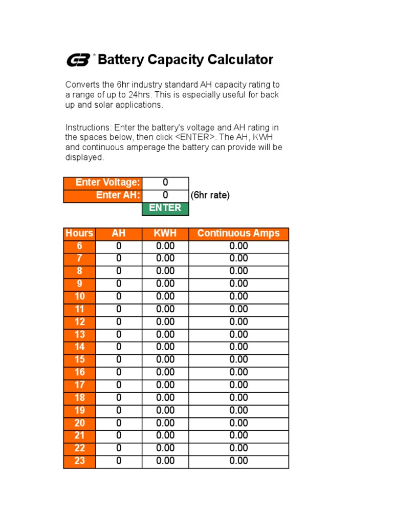 Battery Capacity Calculator PDF Kilowatt Hour Sustainable