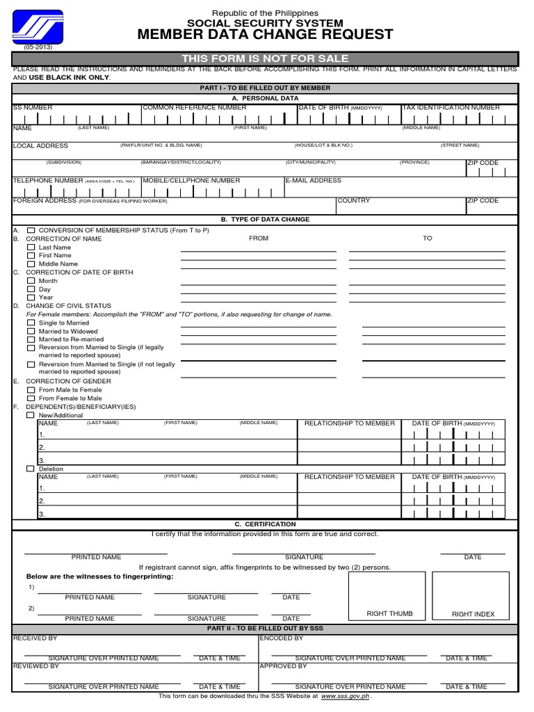 SSS Member Data Change Request Form | PDF | Annulment | Identity Document