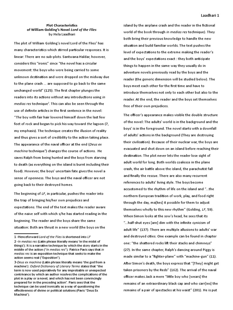 Plot Characterictics of William Golding&rsquo;s Novel Lord of The Flies 