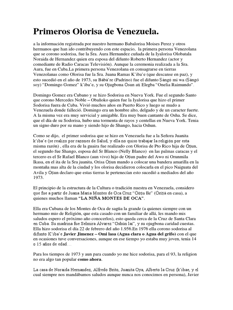 Primeros Olorisa en Venezuela | PDF | Cuba | Venezuela