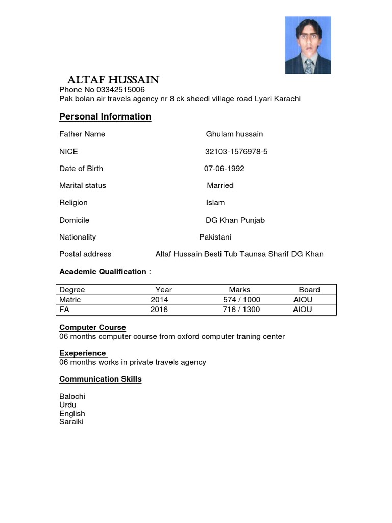 Altaf Hussain's Resume Details | PDF