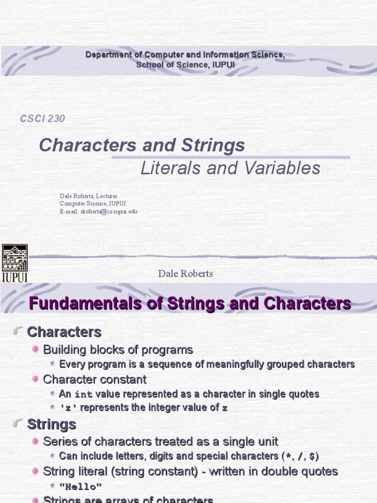 t14ACharactersAndStringVariables Pps | PDF | String (Computer Science ...