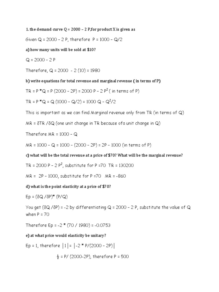 Numericals Demand Supply.1 PDF Price Elasticity Of Demand Demand