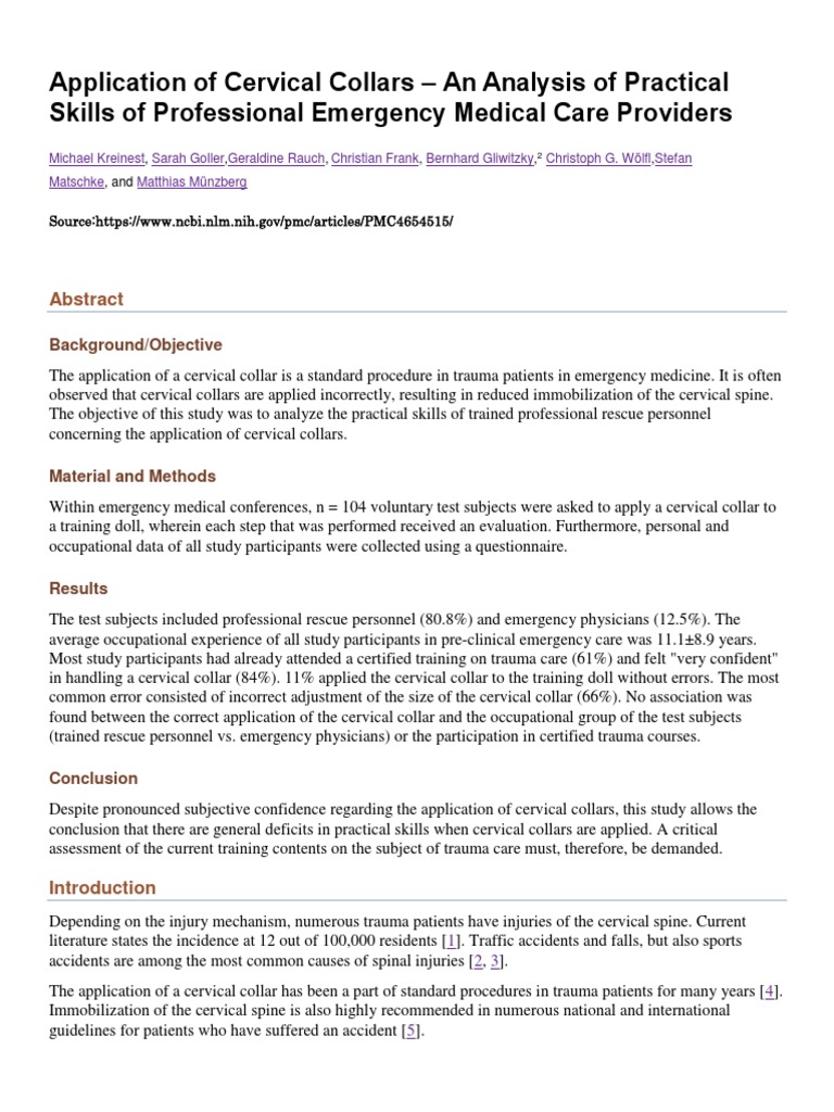 Application Of Cervical Collars Pdf Major Trauma Patient