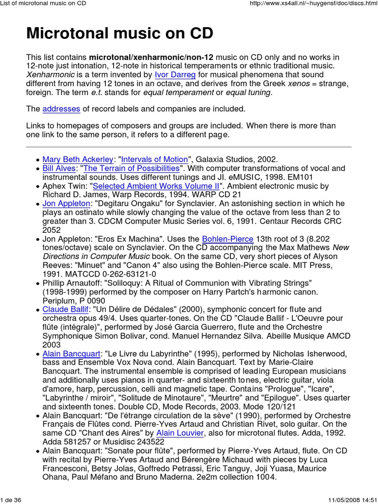 List of Microtonal Music On CD | PDF | Double Bass | Quartet