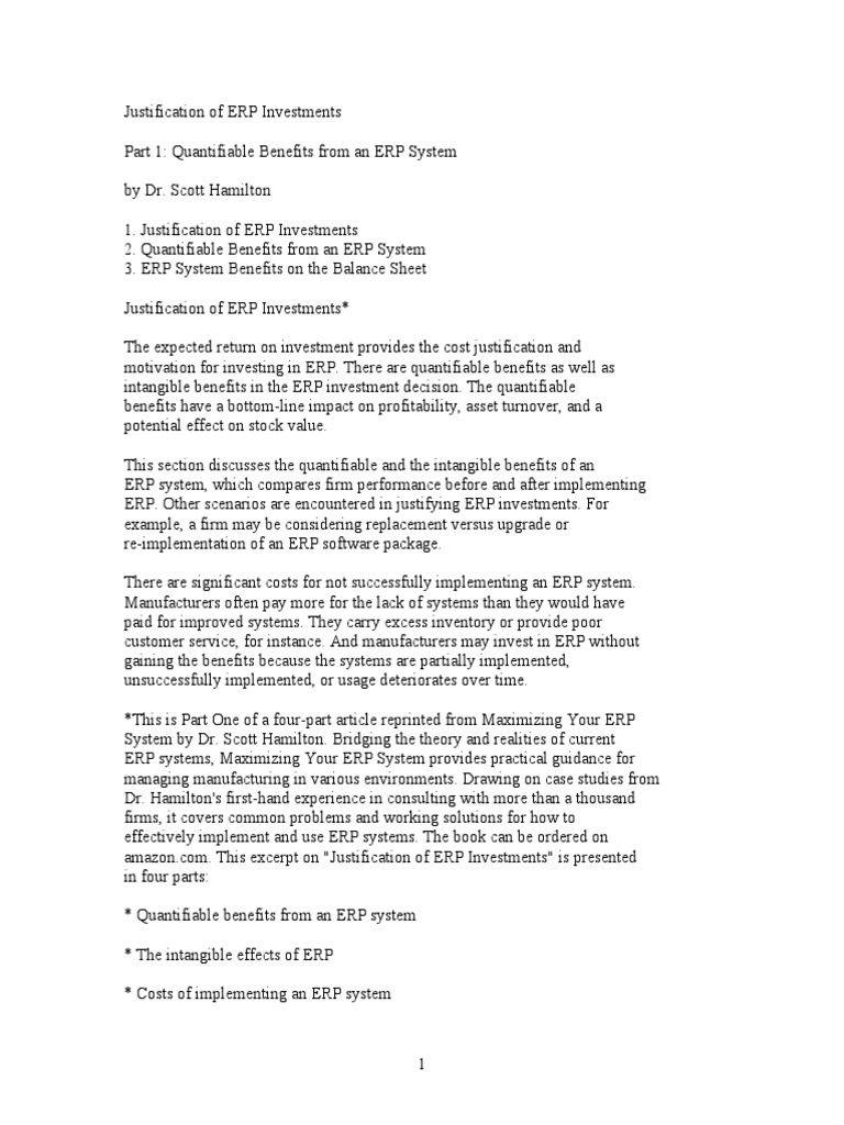 Justification of ERP Part1 PDF Inventory Enterprise Resource Planning