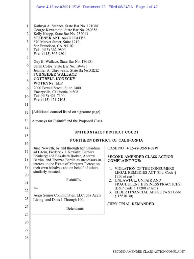 Complaint Filed Against Aegis Senior Living 82416 PDF Assisted