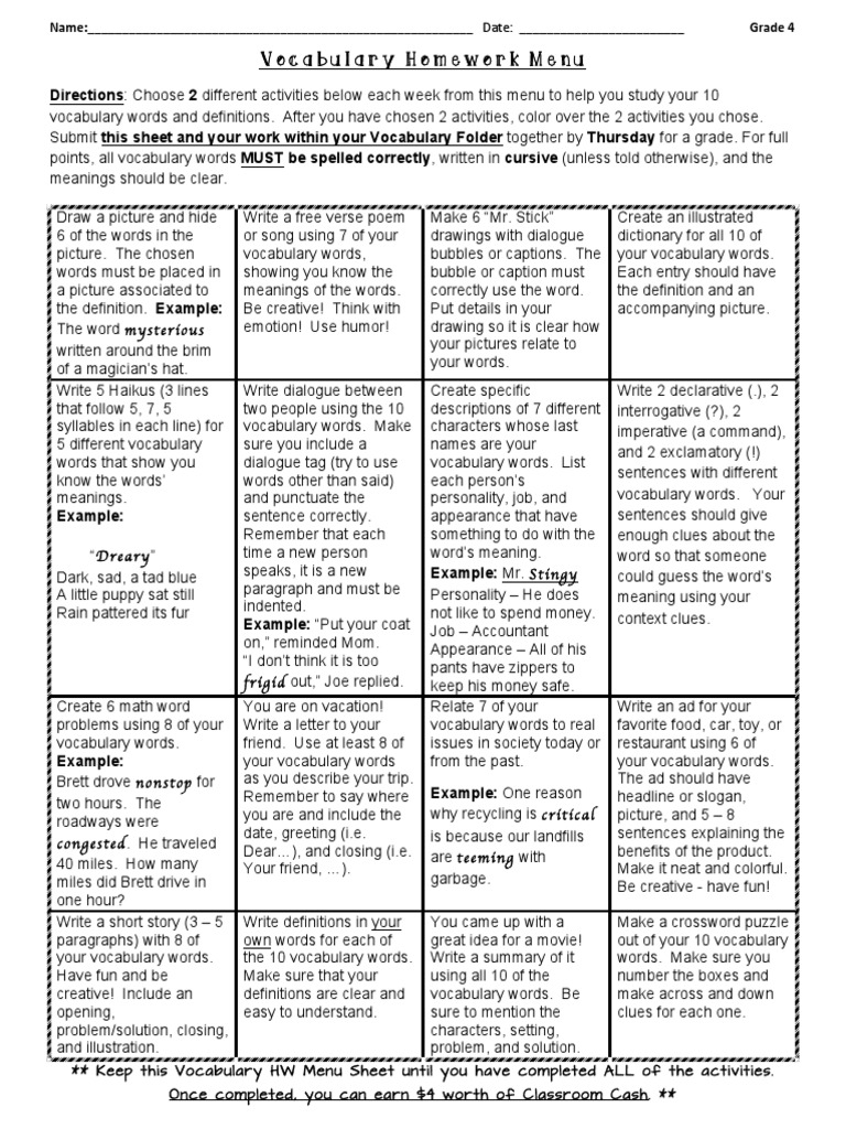 Vocabulary activities high school pdf image