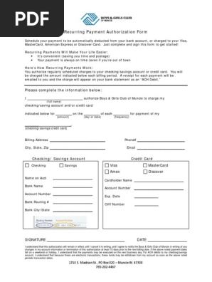 Authorization Form ACH Credit Card Recurring Payment