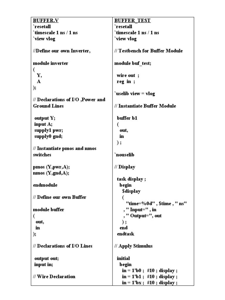 Verilog Code for Inverter and Buffer | PDF | Parameter (Computer ...