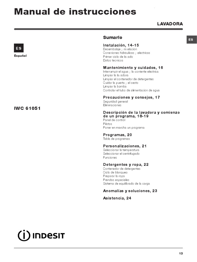 Indesit IWC 61051 EU | PDF | Lavadora | Detergente