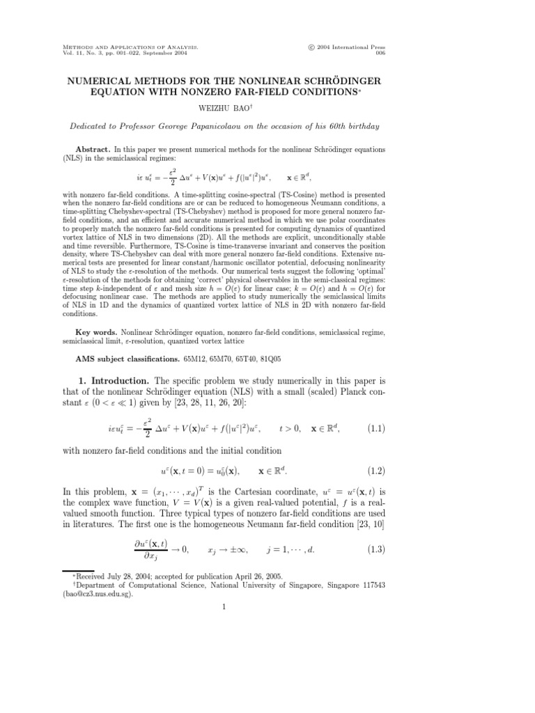 Numerical Methods for Nonlinear Schrödinger Equation | PDF | Numerical ...
