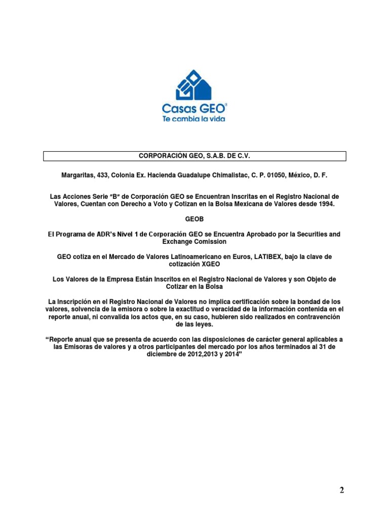 Informe Anual Casas GEO | PDF | Inflación | Interés