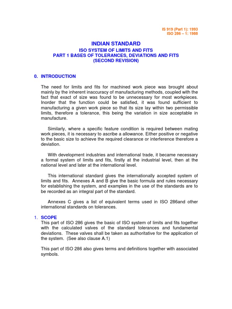Is 919 1993 Iso System of Limits and Fits | PDF | Engineering Tolerance ...