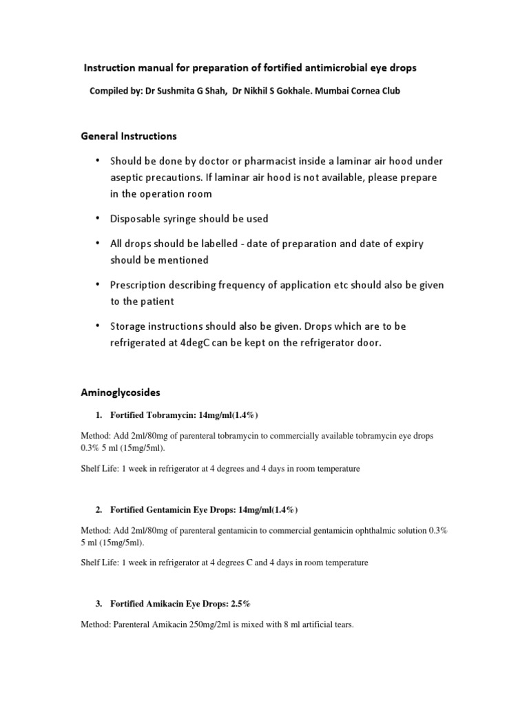 Fortified Antibiotic Eye Drops Medical Treatments Drugs