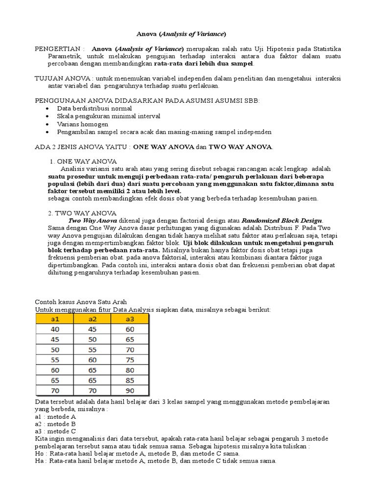 26 Contoh Soal Statistika One Way Anova Kumpulan Contoh Soal