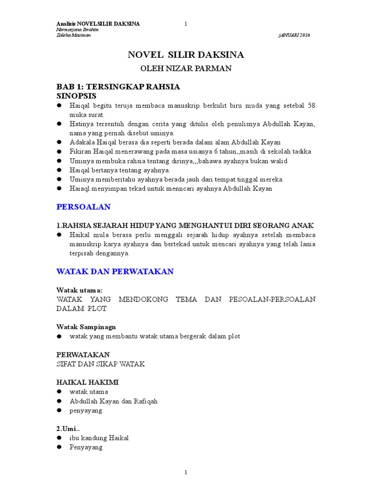 Novel Silir Daksina Kajian Aspek Komsas Mengikut Bab Pdf