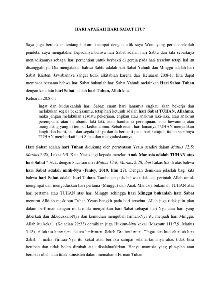 Hari Apakah Hari Sabat Itu