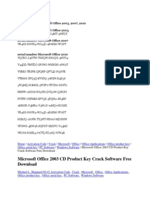 Serial Number Microsoft Office 2003 | Pdf | Microsoft Office | Microsoft  Windows