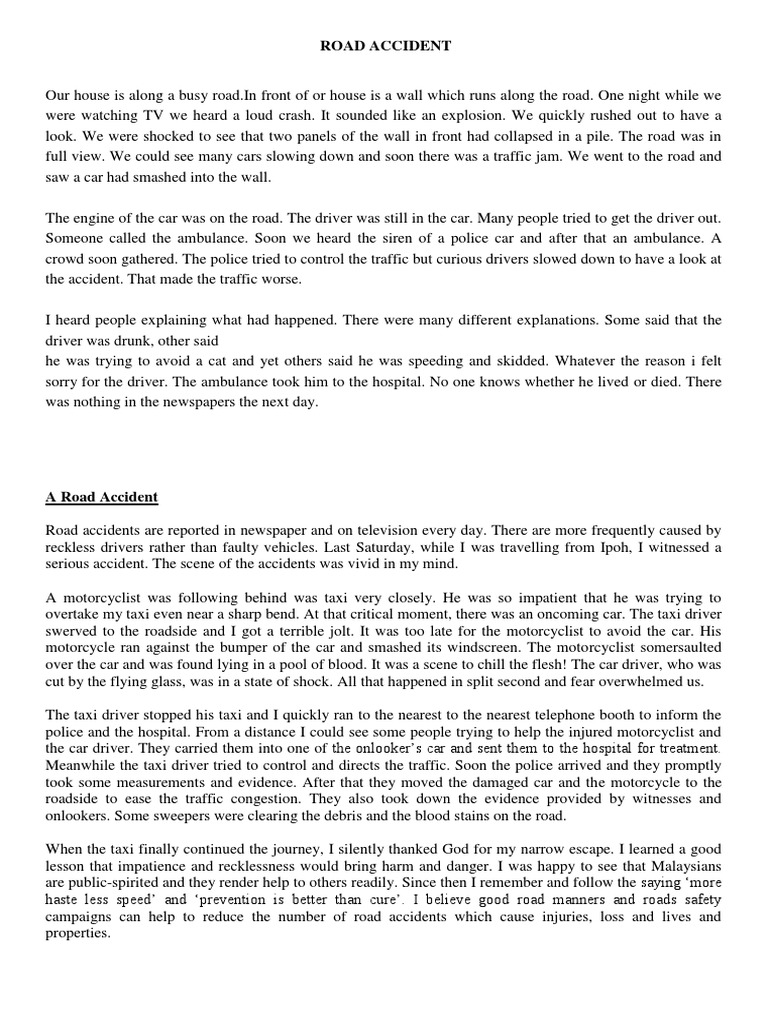 Notes Expansion Essay ROAD ACCIDENT | PDF | Traffic Collision ...