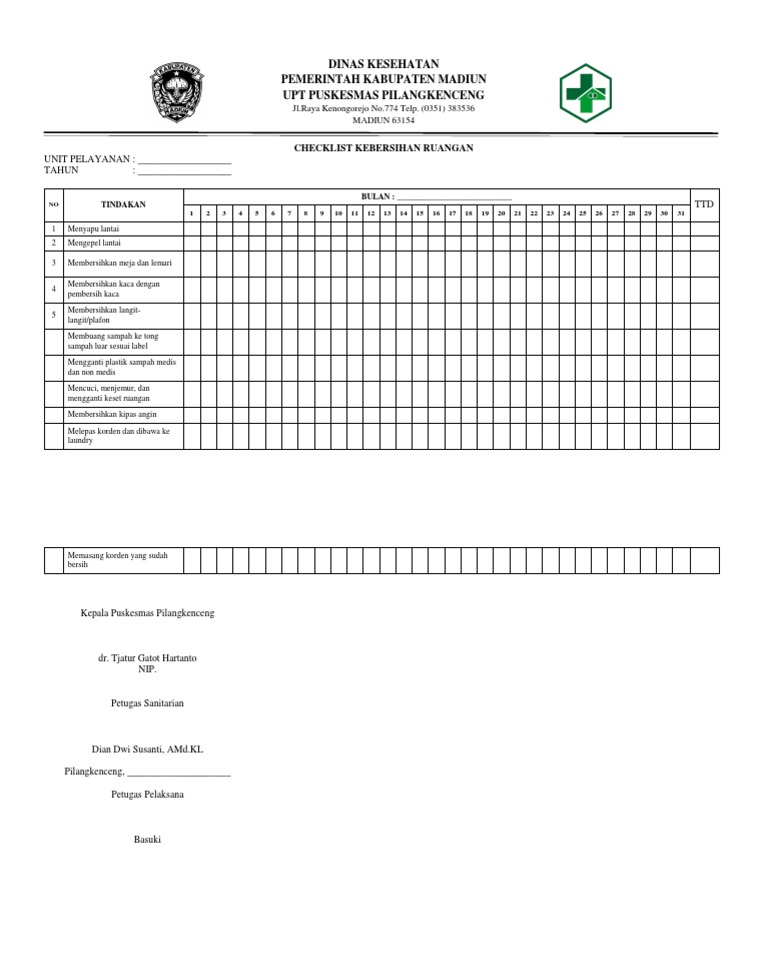 Checklist Kebersihan Ruangan