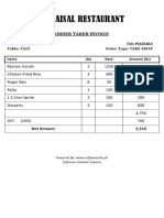 Al-Faisal Restaurant: Order Taker Invoice