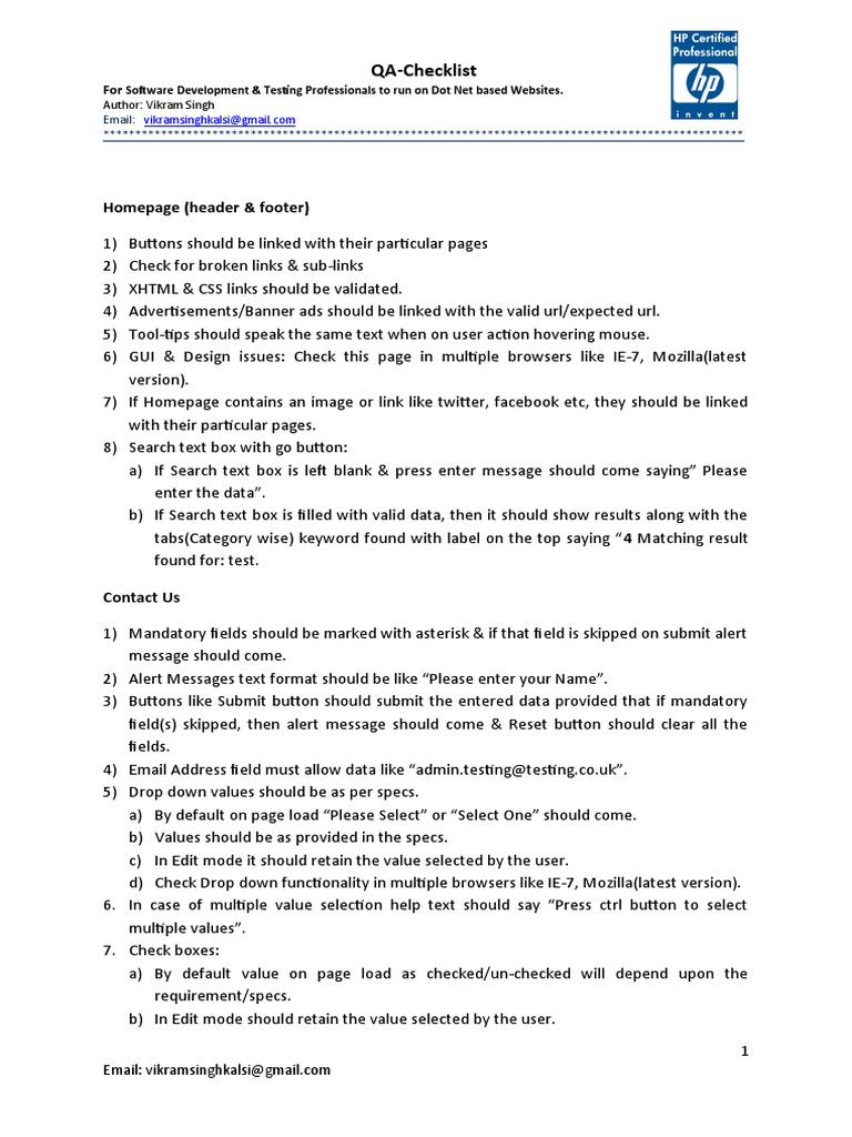 .NET Website QA Checklist Guide | PDF | Digital Technology | Button ...